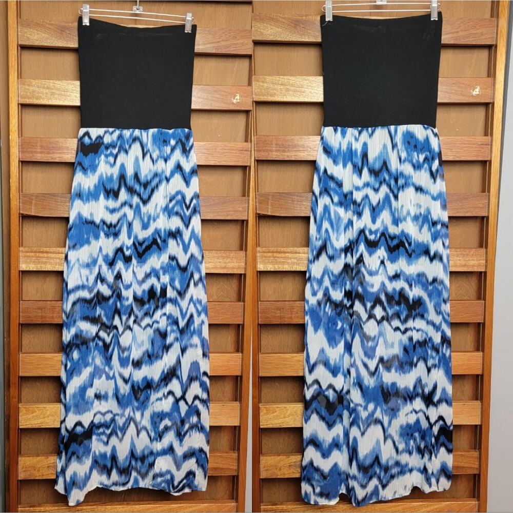 love ady Black and Blue Strapless Midi Dress, Sz M